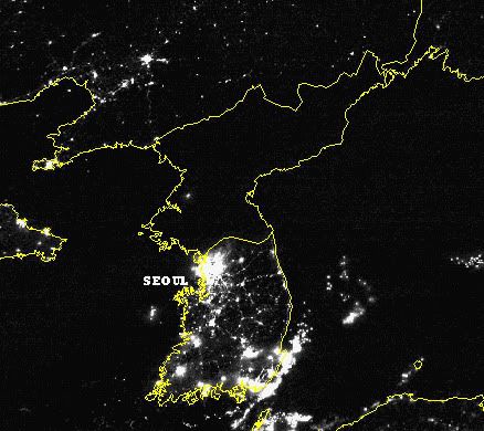 north korea map at night. dresses North Korea and South