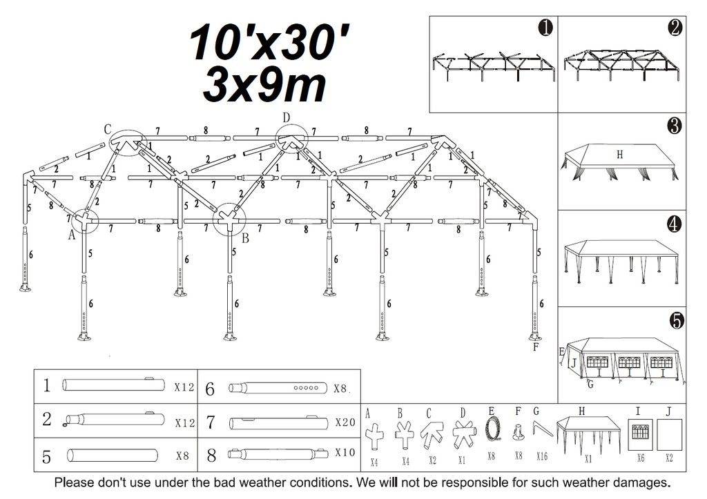Strong Camel 10'X30' Party Tent Gazebo outdoor Replacement Parts G114