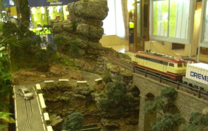 intersecting slot car and train set
