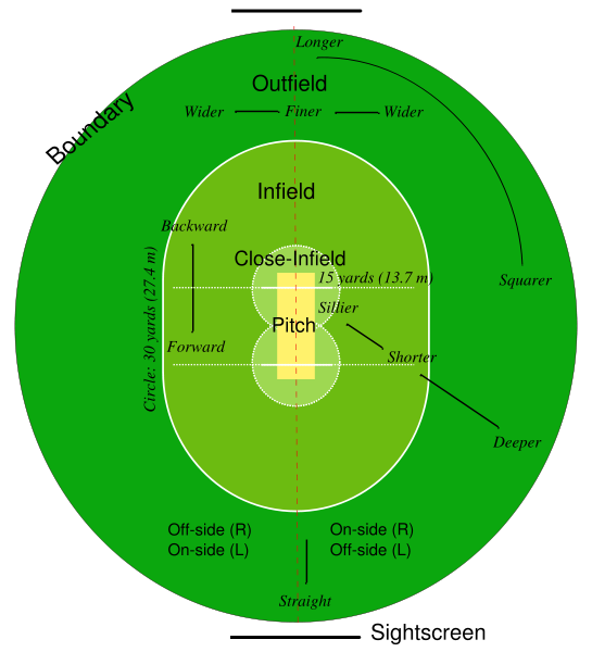 Large Picture of a Cricket Ground with Positions of the Players