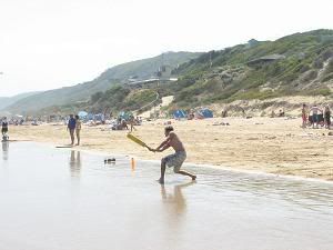 Flood tide cricket on the Fairhaven surf beach, Victoria, Australia in Jan 06