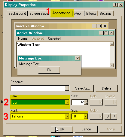 Windows 98 Display Properties Box