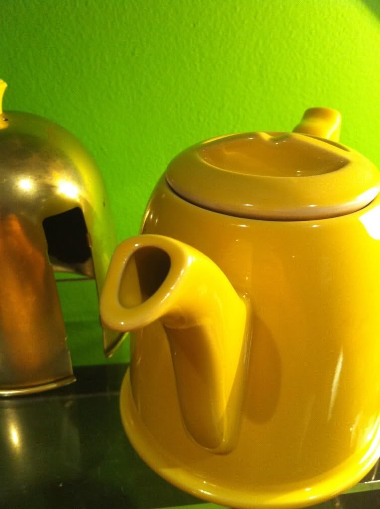 Vintage Hall China Art Deco Cozy Cover Yellow Teapot & Metal Cozy Cover