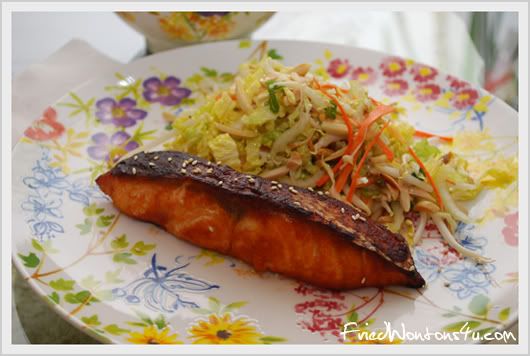 Miso Kochujang Salmon with Shredded Napa Cabbage Salad