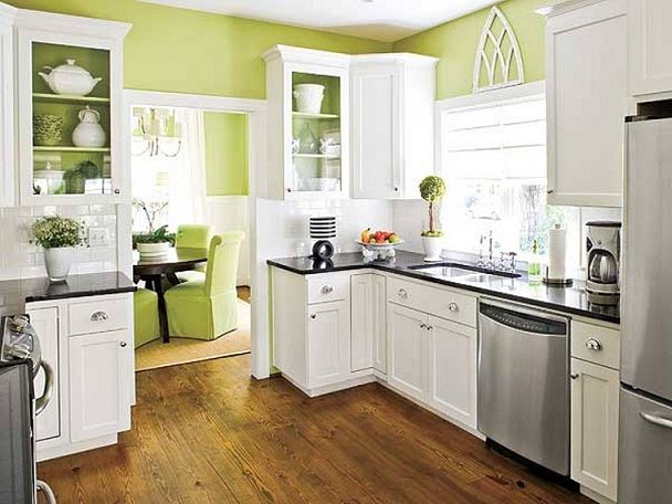 Green-Paint-Colors-Kitchens-White-Cabine