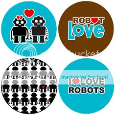 LOVE ROBOTS button set pin heart sci fi boy girl geek  
