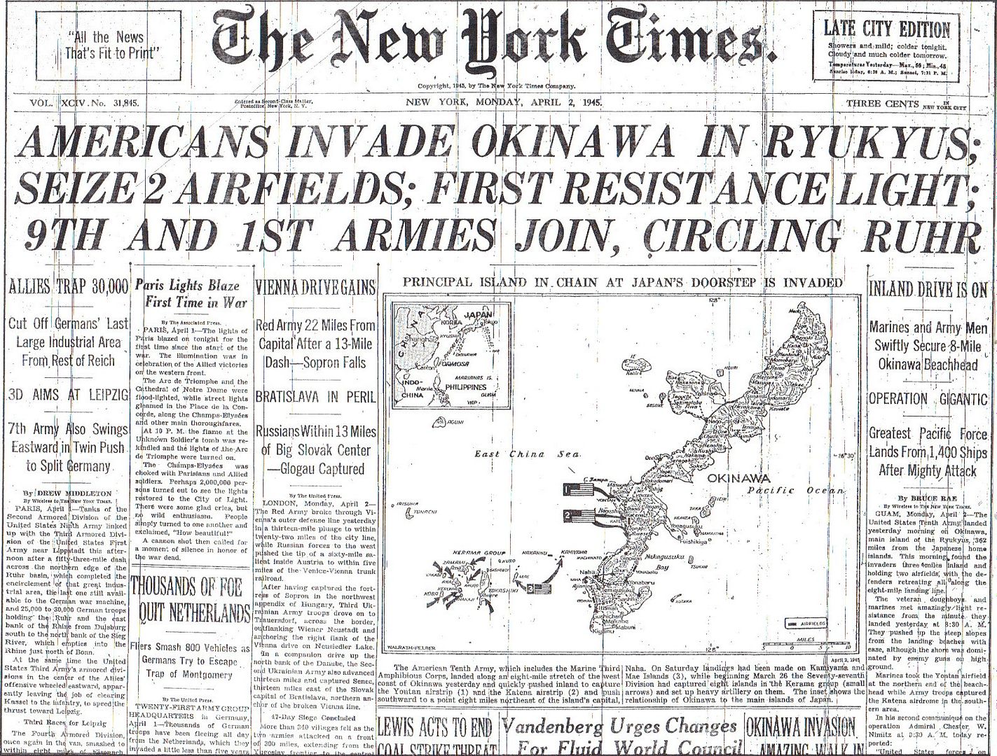 Image result for invasion of okinawa 1945 newspaper articles